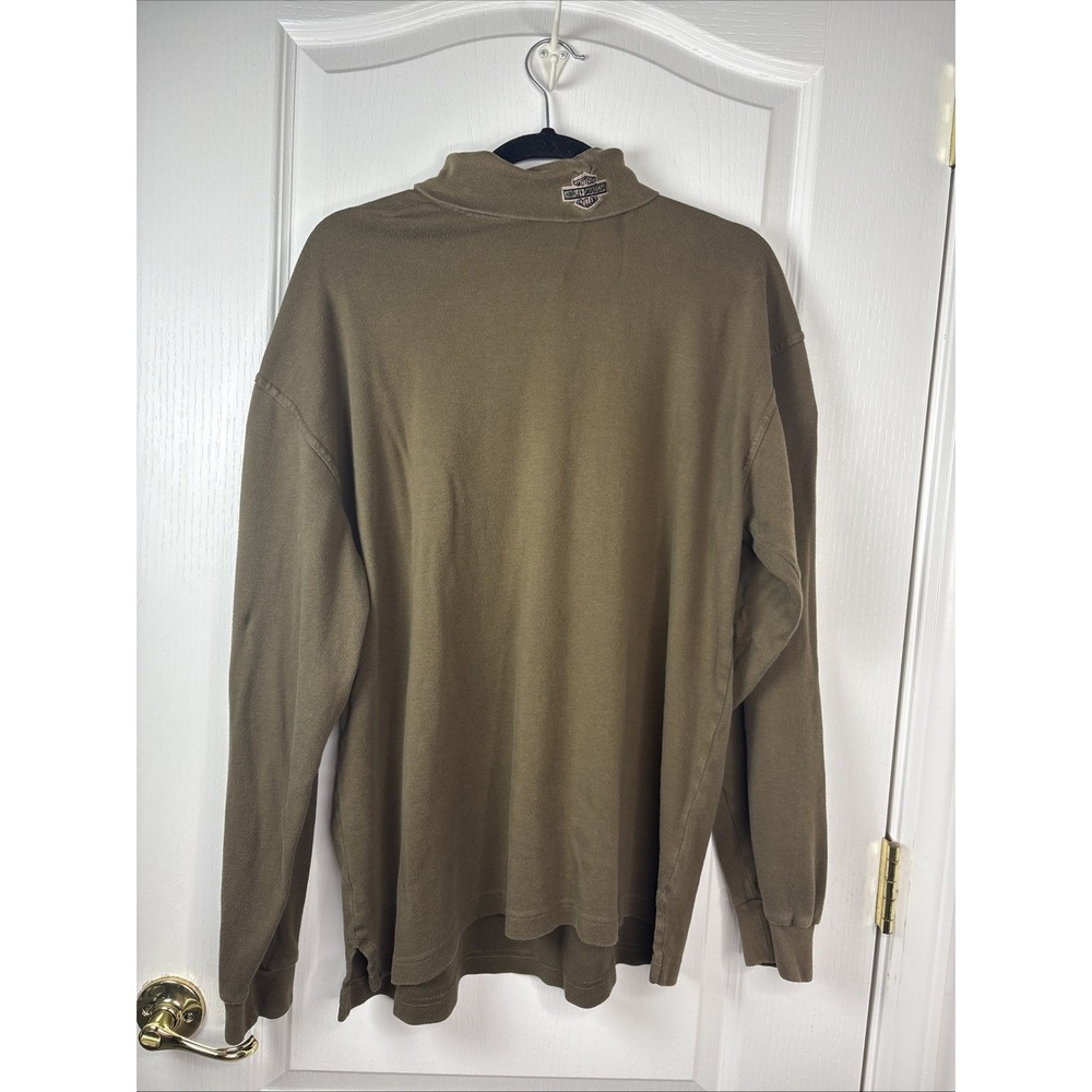 Vintage Harley Davidson Turtleneck Mens L Olive Green Cotton Embroidered Biker